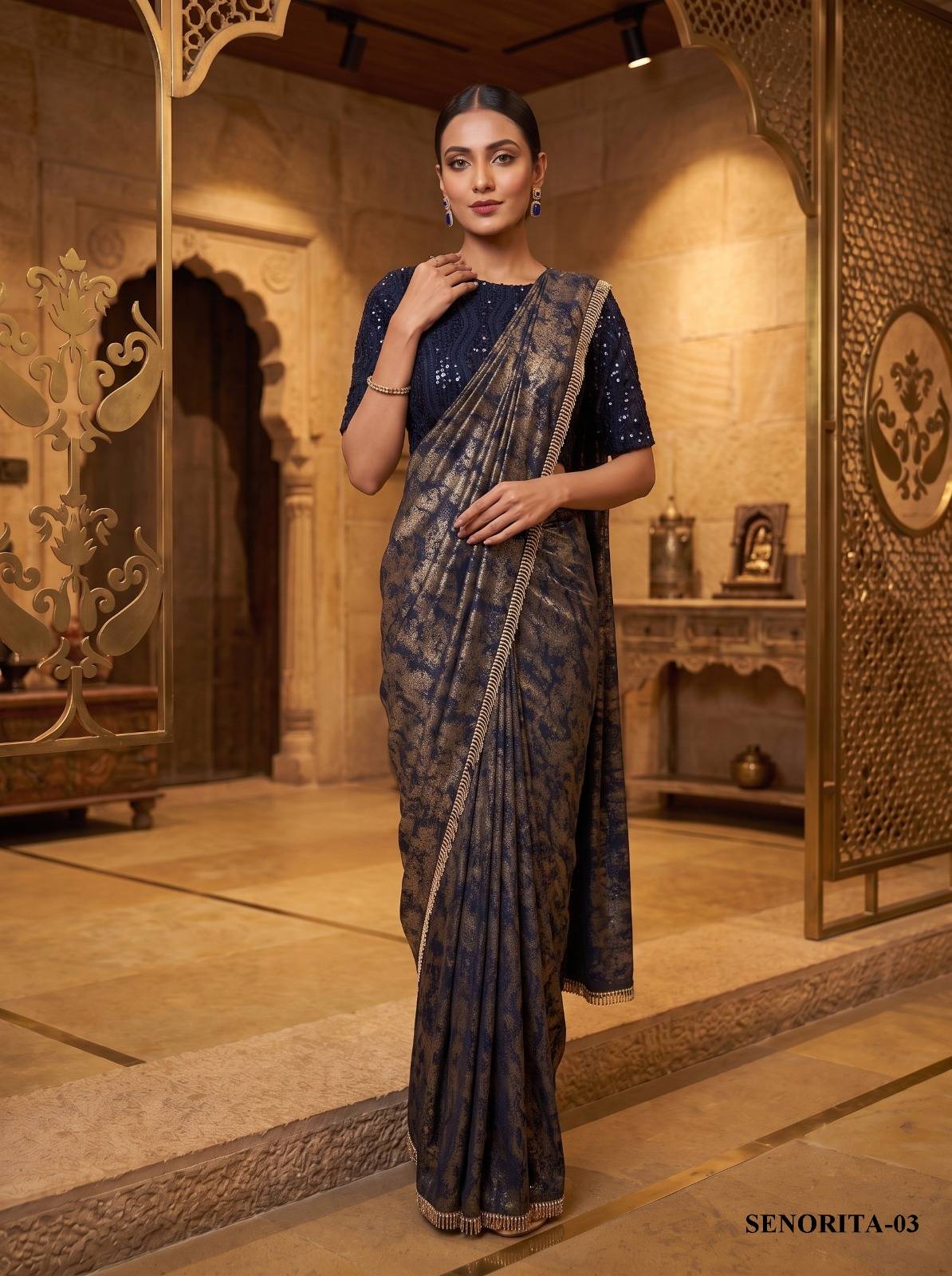NIMAYA - SENORITA VOL 01 By MAHOTSAV 01 To 04 Series Indian Traditional Wear Collection Fancy Colorful Party Wear LYCRA Stitched Sarees At Wholesale Price